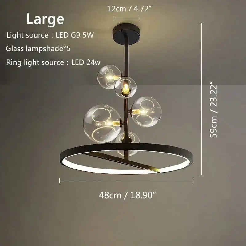 Modern black glass bubble led ceiling chandelier for dining room