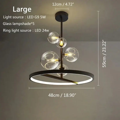 Modern black glass bubble led ceiling chandelier for dining room