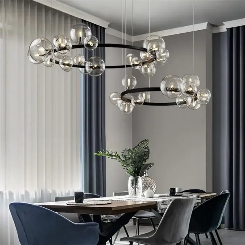 Modern black glass bubble led ceiling chandelier for dining room