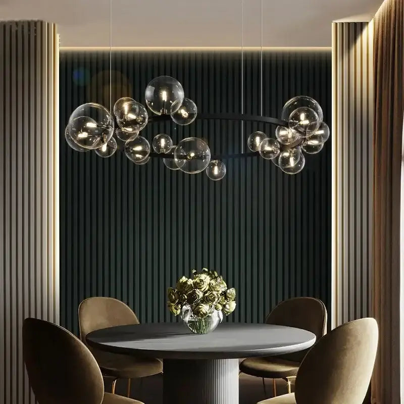Modern black glass bubble led ceiling chandelier for dining room