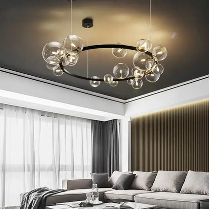 Modern black glass bubble led ceiling chandelier for dining room