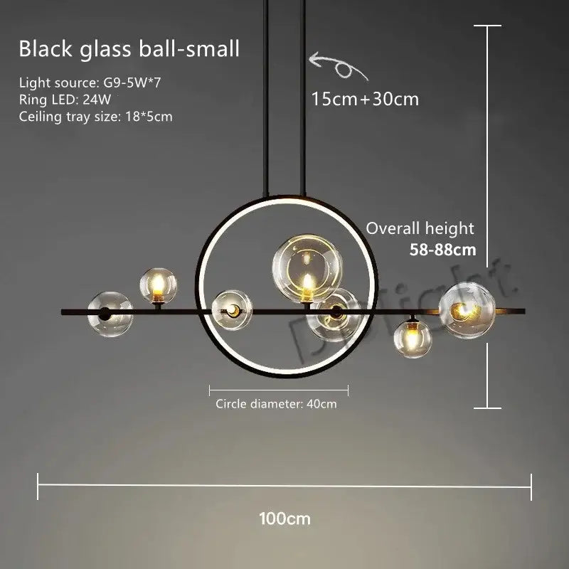 Modern black glass bubble led chandelier for dining room