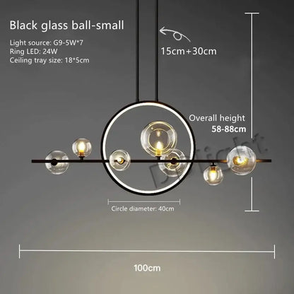 Modern black glass bubble led chandelier for dining room