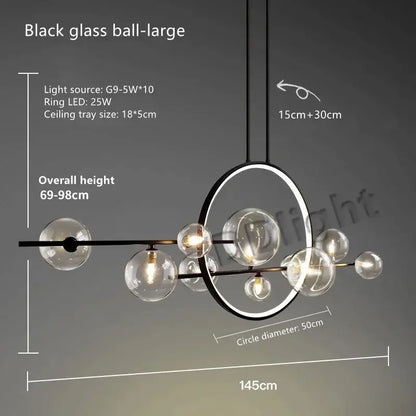 Modern black glass bubble led chandelier for dining room
