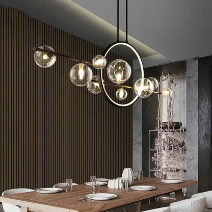 Modern black glass bubble led chandelier for dining room