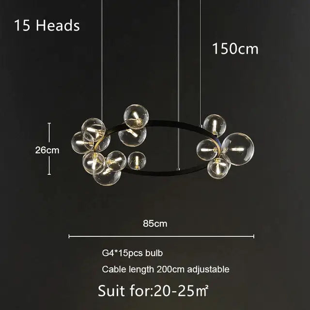 Modern black glass bubble led pendant chandelier for living room