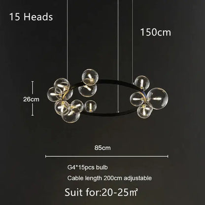 Modern black glass bubble led pendant chandelier for living room