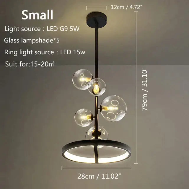Modern black glass bubble led pendant chandelier for living room