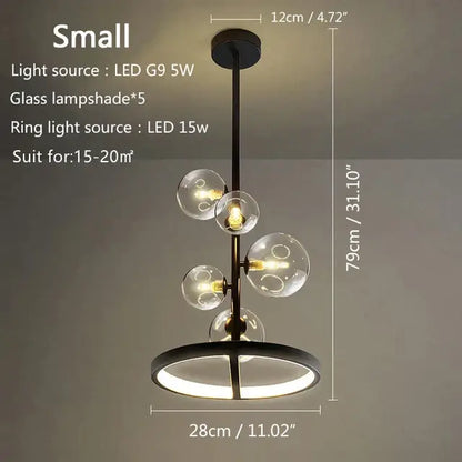 Modern black glass bubble led pendant chandelier for living room