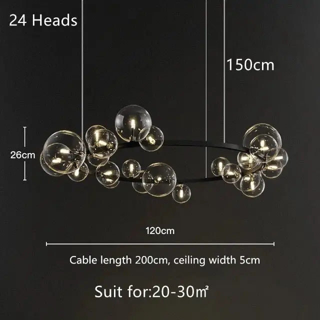 Modern black glass bubble led pendant chandelier for living room