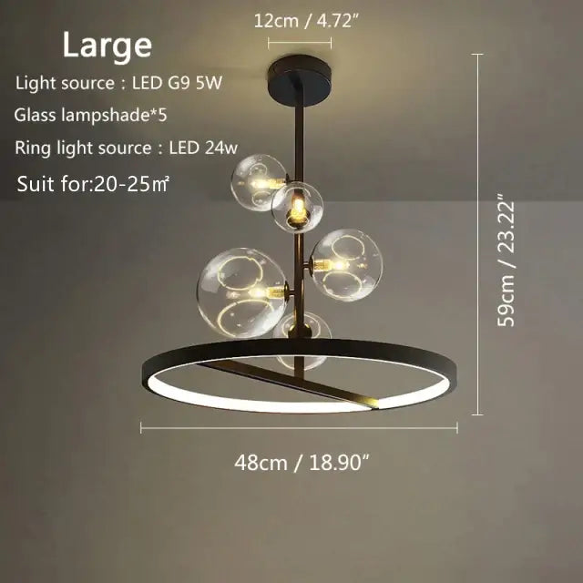 Modern black glass bubble led pendant chandelier for living room