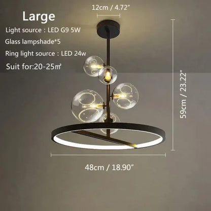 Modern black glass bubble led pendant chandelier for living room