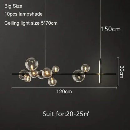 Modern black glass bubble led pendant chandelier for living room