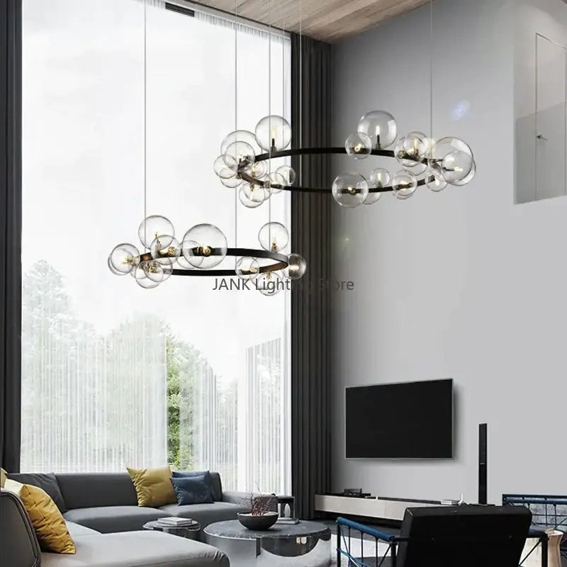 Modern black glass bubble led pendant chandelier for living room