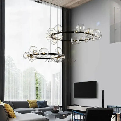 Modern black glass bubble led pendant chandelier for living room