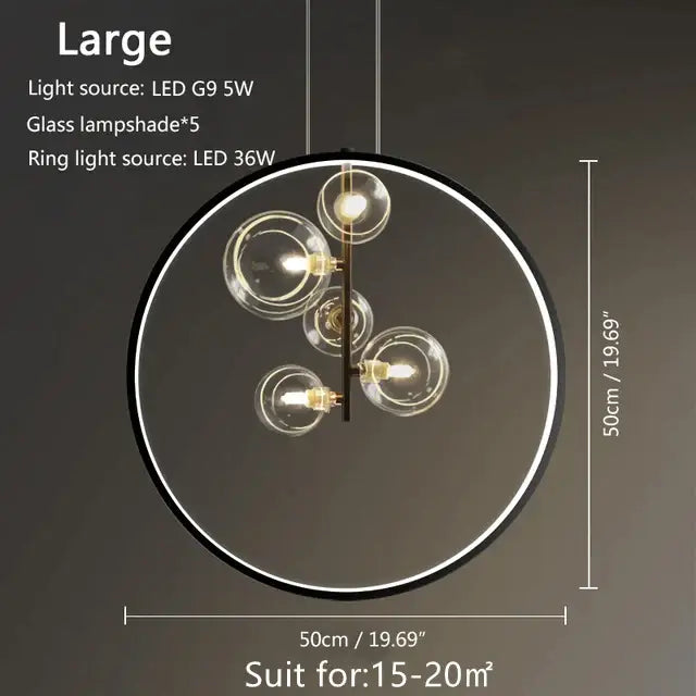 Modern black glass bubble led pendant chandelier for living room