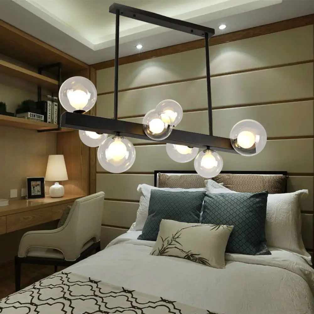 DecorBites™ Modern Black Glass Bubble Linear Pendant Light with 8 Lights for Dining Room and Kitchen Island