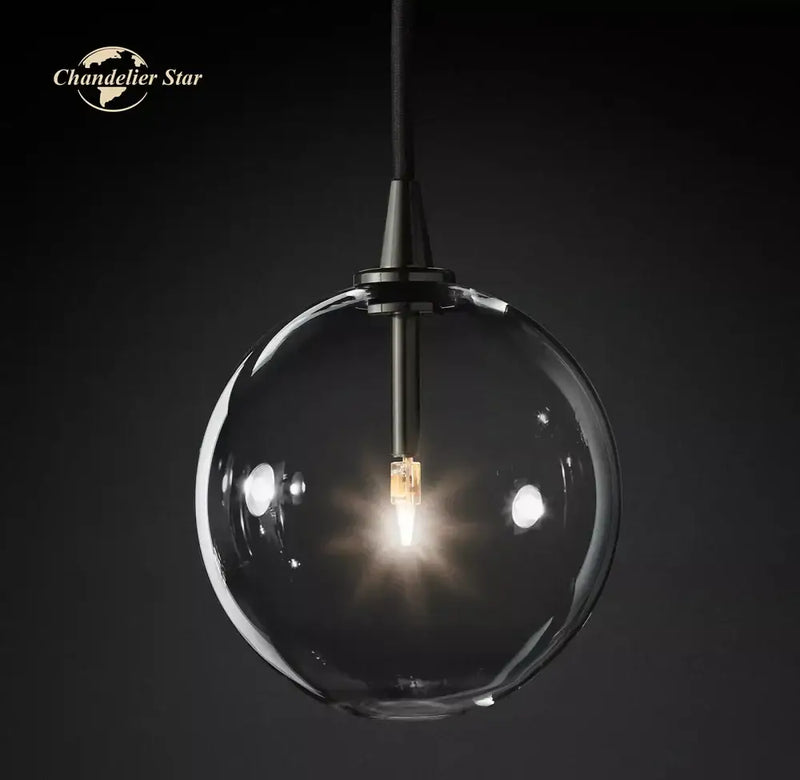 Modern black glass globe pendant light for dining room