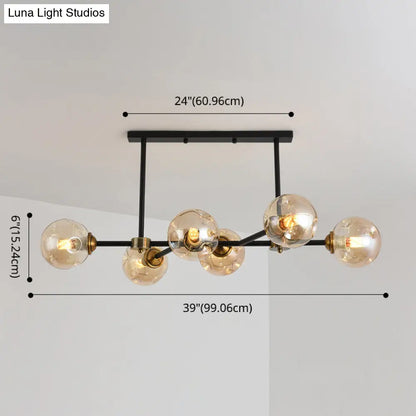 DecorBites™ Modern Black Glass Island Pendant Light with 6 Spherical Lights for Dining Table