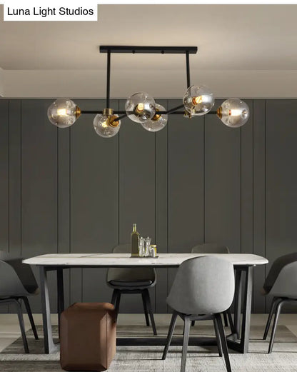 DecorBites™ Modern Black Glass Island Pendant Light with 6 Spherical Lights for Dining Table