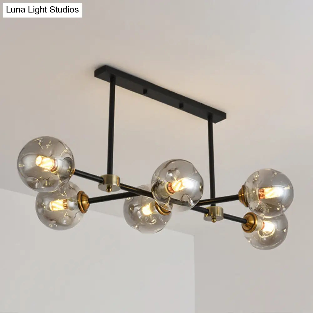 DecorBites™ Modern Black Glass Island Pendant Light with 6 Spherical Lights for Dining Table