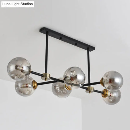 DecorBites™ Modern Black Glass Island Pendant Light with 6 Spherical Lights for Dining Table