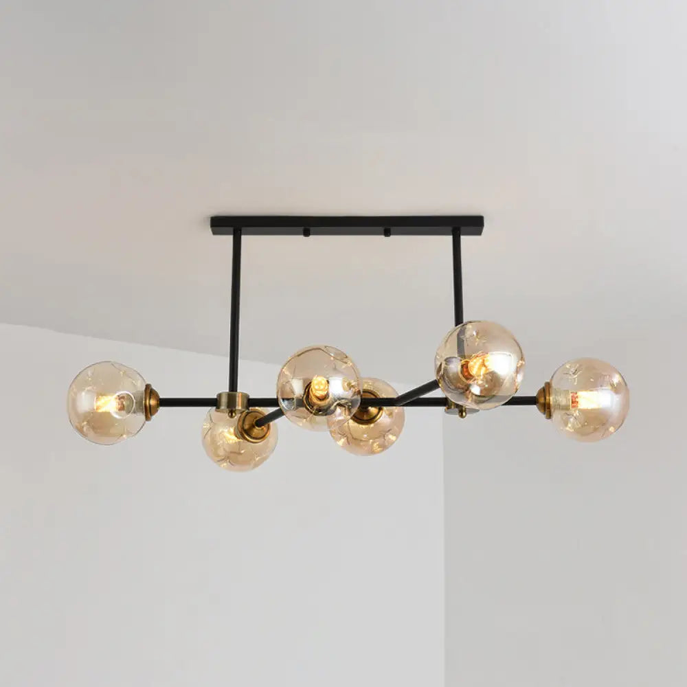 DecorBites™ Modern Black Glass Island Pendant Light with 6 Spherical Lights for Dining Table