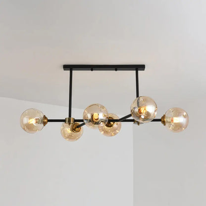 DecorBites™ Modern Black Glass Island Pendant Light with 6 Spherical Lights for Dining Table