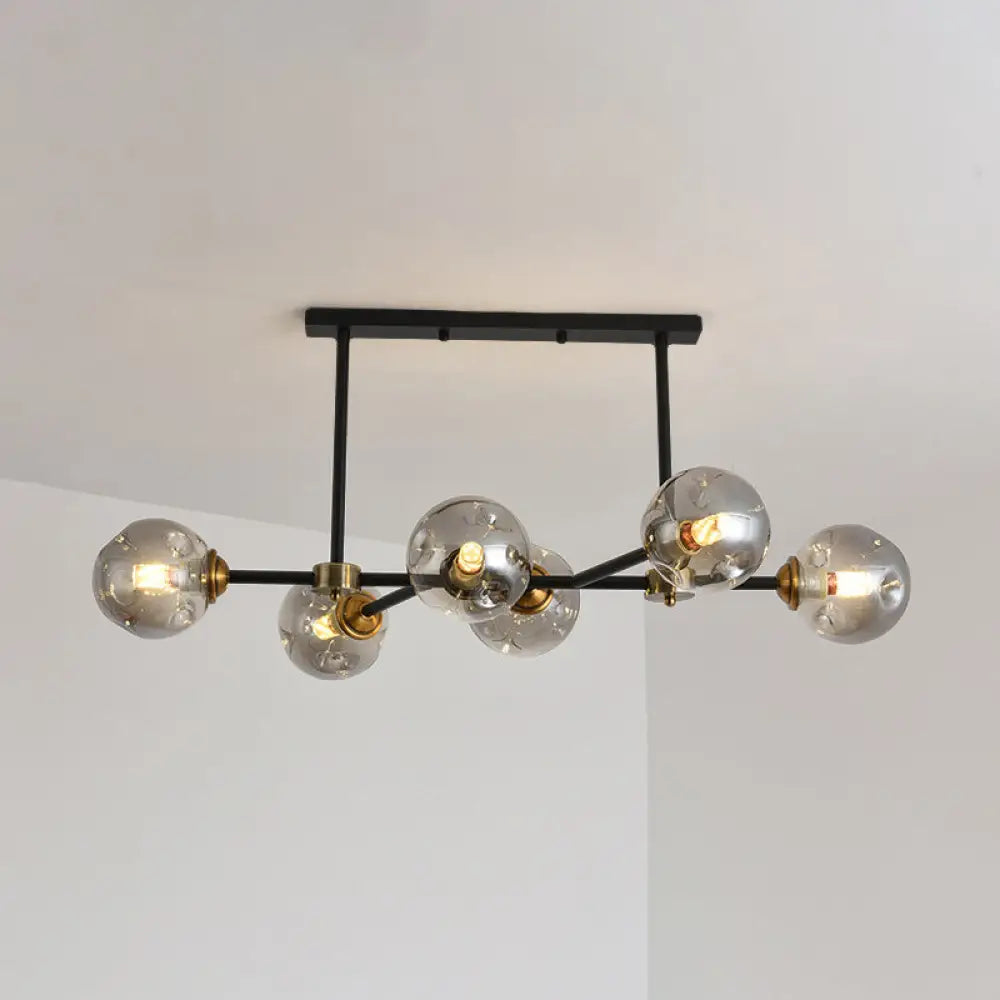 DecorBites™ Modern Black Glass Island Pendant Light with 6 Spherical Lights for Dining Table