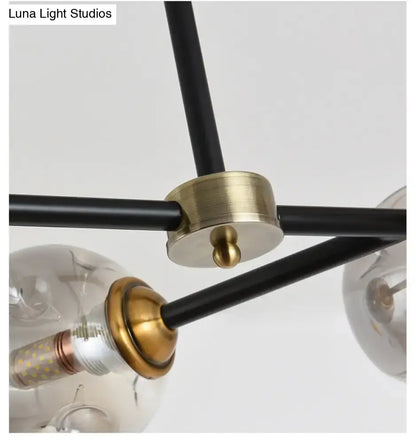Modern black glass island pendant light with brass dining room 6 light