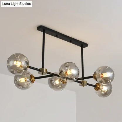 Modern black glass island pendant light with brass dining room 6 light