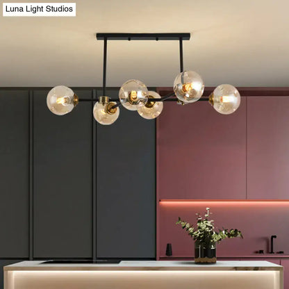 Modern black glass island pendant light with brass dining room 6 light