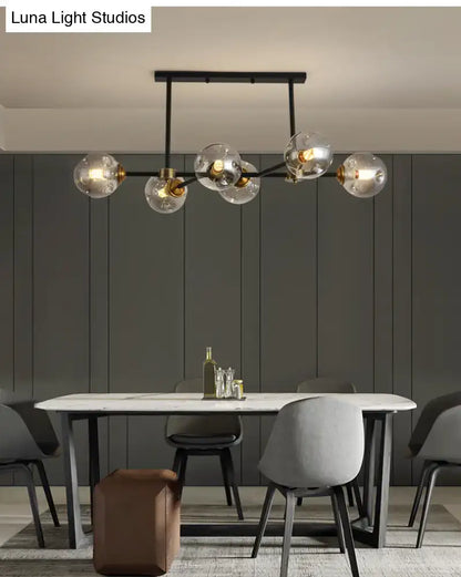 Modern black glass island pendant light with brass dining room 6 light