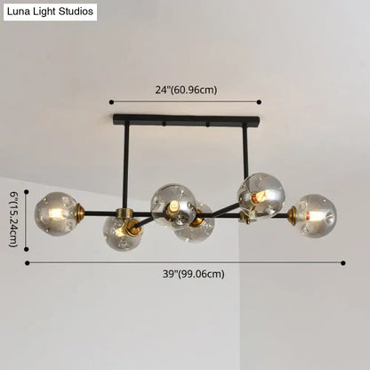 Modern black glass island pendant light with brass dining room 6 light