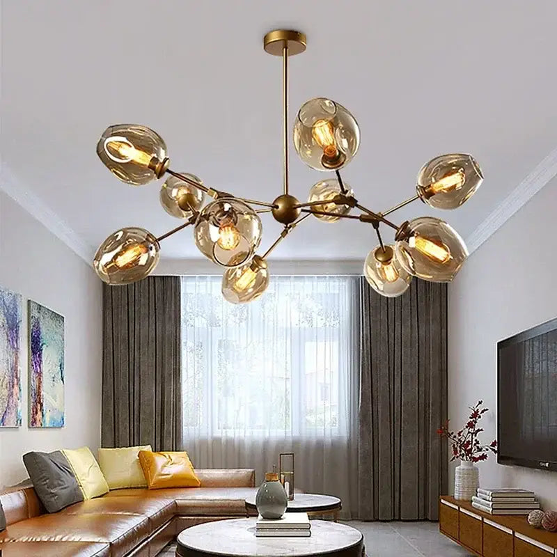 Modern black glass led chandelier pendant light for dining room