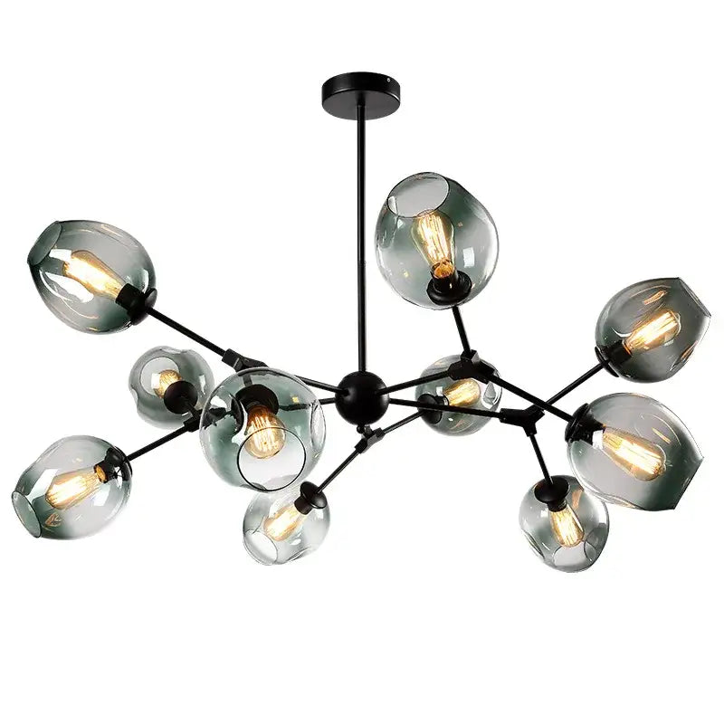 Modern black glass led chandelier pendant light for dining room