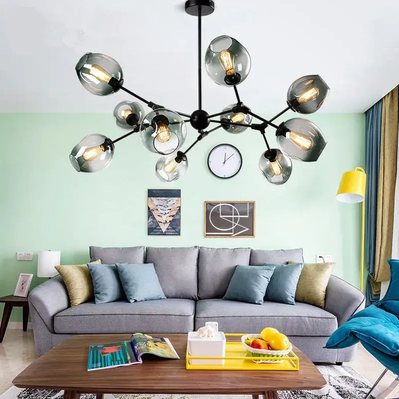 Modern black glass led chandelier pendant light for dining room