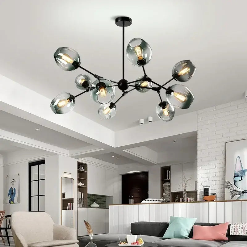 Modern black glass led chandelier pendant light for dining room