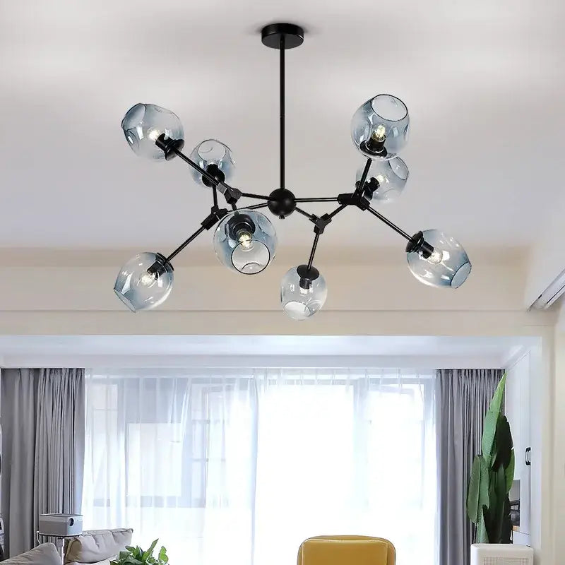 Modern black glass led chandelier pendant light for dining room