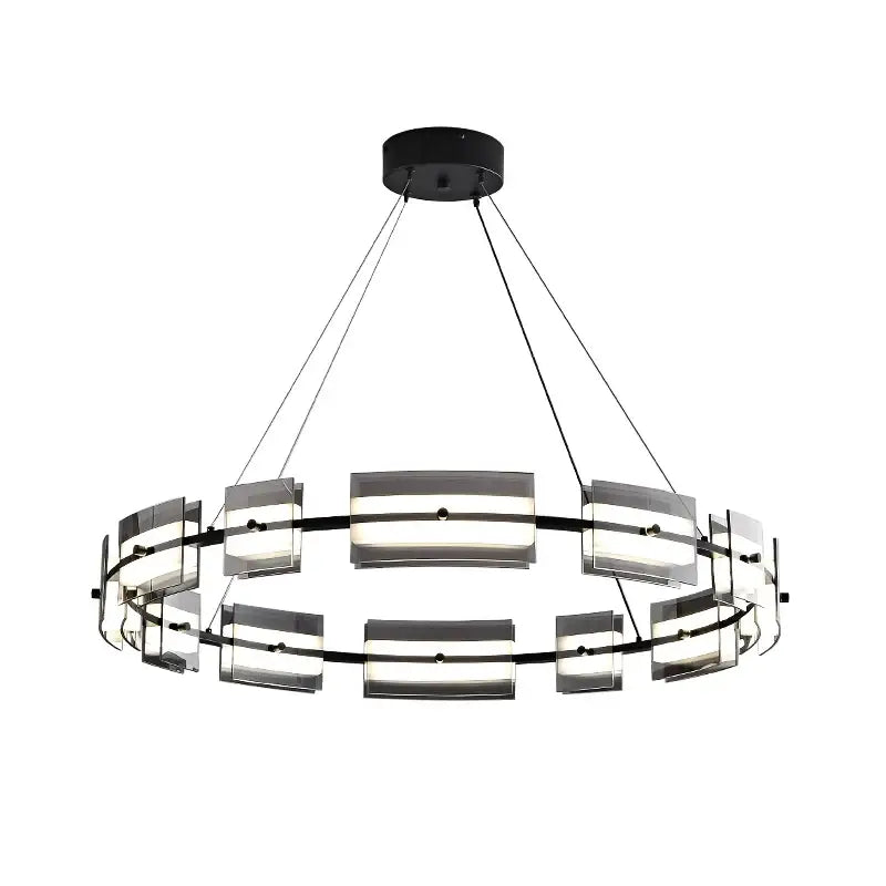 Modern black glass restaurant chandelier for dining room warm light
