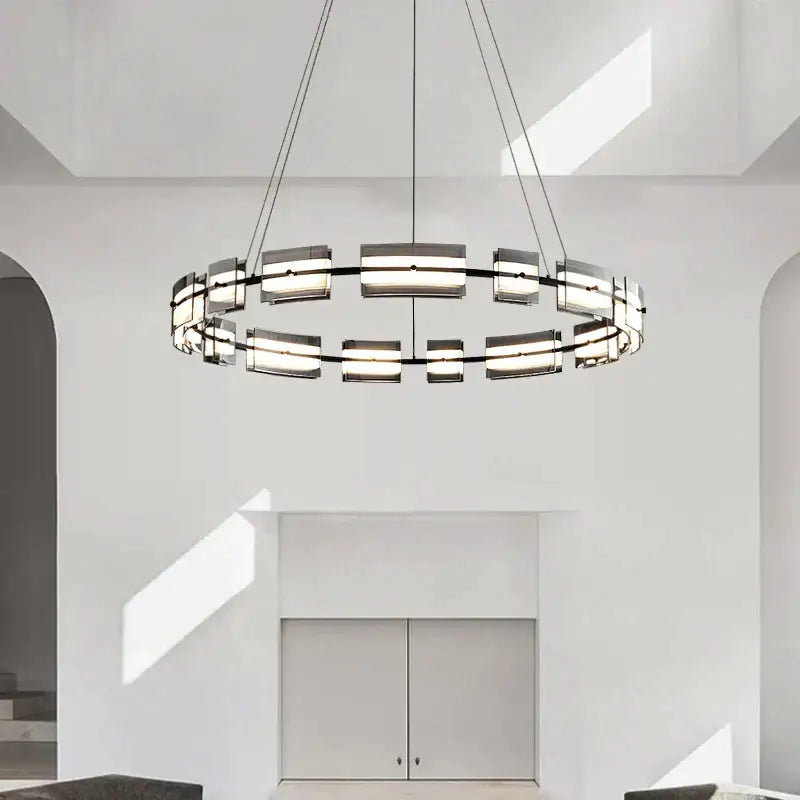 Modern black glass restaurant chandelier for dining room warm light
