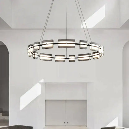 Modern black glass restaurant chandelier for dining room warm light