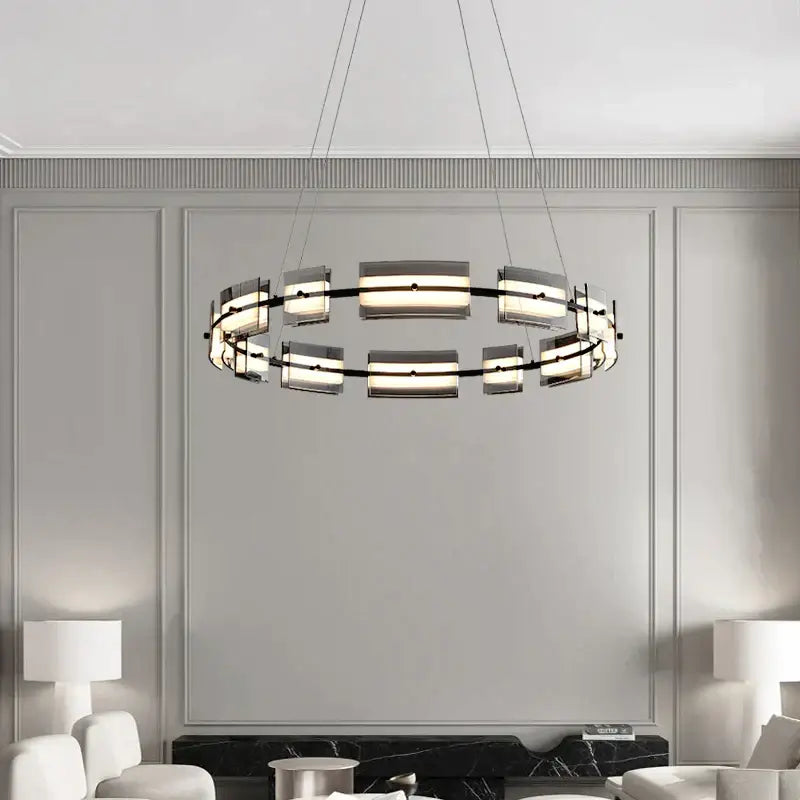 Modern black glass restaurant chandelier for dining room warm light