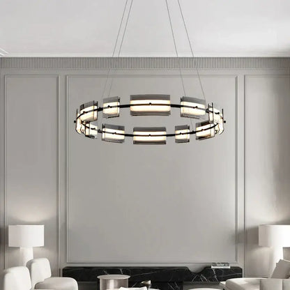 Modern black glass restaurant chandelier for dining room warm light