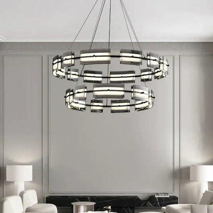 Modern black glass restaurant chandelier for dining room warm light