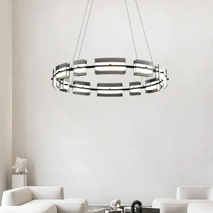 Modern black glass restaurant chandelier for dining room warm light