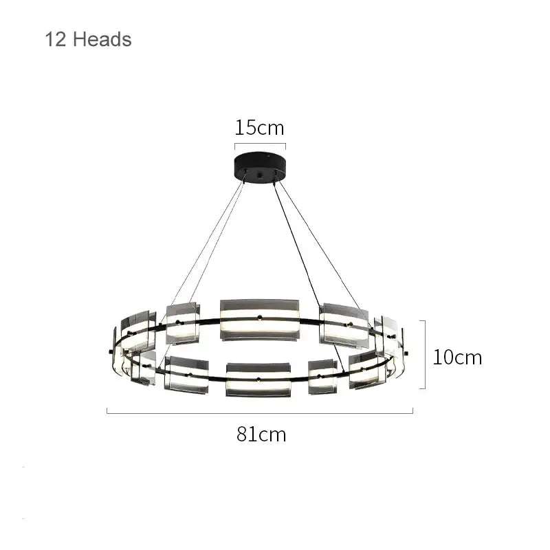 Modern black glass restaurant chandelier for dining room warm light