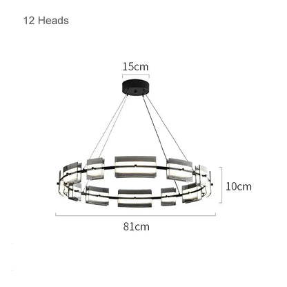 Modern black glass restaurant chandelier for dining room warm light