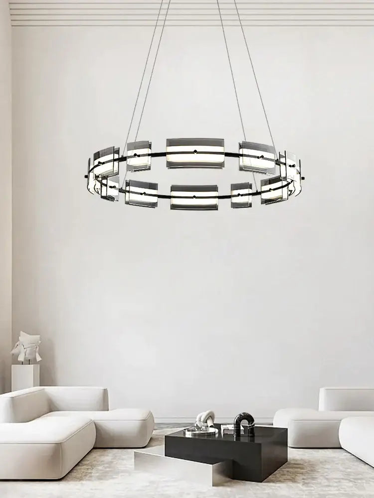 Modern black glass restaurant chandelier for dining room warm light