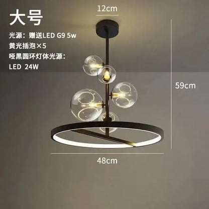 Modern black glass ring pendant light – dining room chandelier
